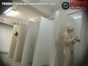 Hidden camera in a public shower shows everything