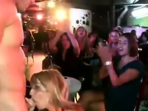 Amateur CFNM party babes sucking stripper cock
