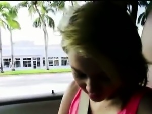 Amateur blonde petite asks for a ride and gets pumped