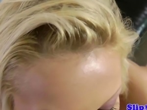 Blonde euro teen drools on his old cock