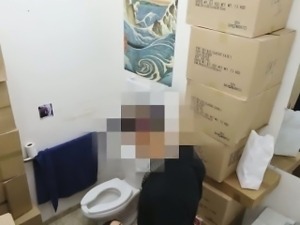 Slutty Brunette Amateur Sucking Dick In Pawn Shop Bathroom