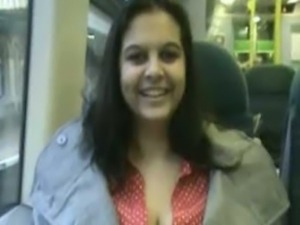busty down blouse on the train