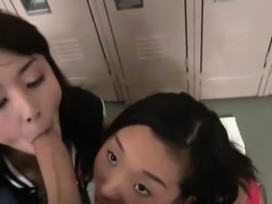 Asian Ex Girlfriend And Her Friend Sucking Dick Together