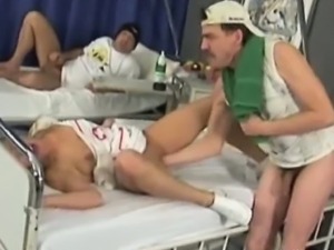Horny nurse brutally fist fucked by two thugs