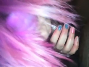 Pinky haired emo blowing black cock for the first time