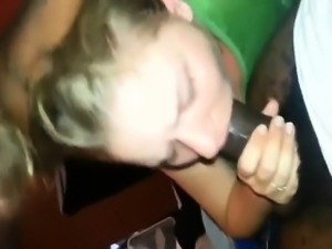 White chick sucking on a big fat black monster dick