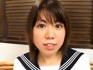 Ai Kazumi in school uniform sucks cock and gets banana in