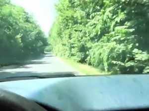 Hitchhiking couple fuck in back seat of car