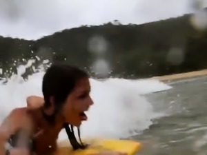 Super sexy babes tryout body boarding with professionals