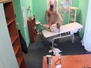 Blonde doctors pussy solves penis problem