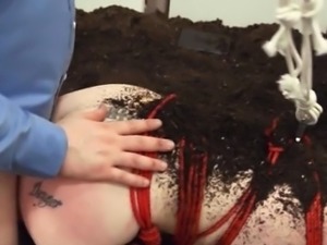 Ropes and toys in her deep butt fucked by a pig