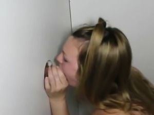 Blonde Dirtbag Fucked And Sucking Dick Through Glory Hole