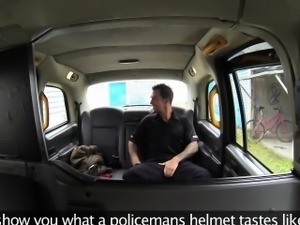 Police passenger deepthroating female taxidriver