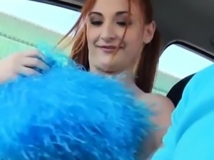 Redhead cheerleader fucked by fat hard cock in the car