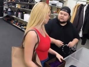 Busty blonde babe screwed by pawn dude in his pawnshop