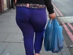 He follows a granny in sweats with a big butt on his spy ca