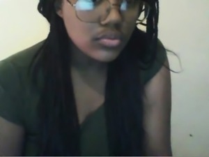 Sweet ebony girl with glasses loves being watched while ple
