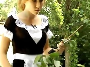 BDSM-Loving Blonde Maid Gets Her Juicy Ass Spanked Hard With a Rod