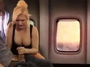 Blond haired MILF was jerking off and sucking my buddy during the flight