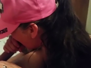 Cute bootyful chick in pink cap started sucking my ex-BF's strong cock