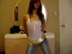 Sweet nasty and playful webcam chick in white top was dancing for me