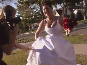 Big tits beauty in a wedding dress fucked by a groomsman