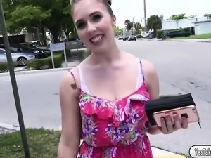 Hot babe Lena Paul gets fucked hard in public for huge cash