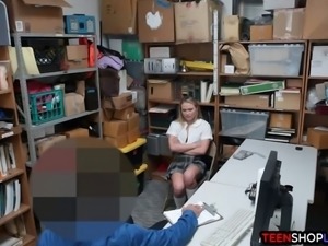 Dumb blonde shoplifter caught and fucked by security