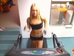 Sabrina Blond knows how to bench press and she loves masturbating in the gym