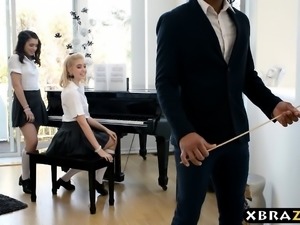 Teen piano students fuck a black teacher during the lesson