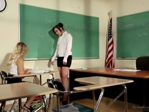 Amazing MILF teacher hooks up with a blonde lesbian teen slut