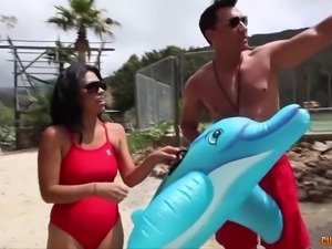 Lusty life guard Cassandra Cruz gives awesome BJ and gets analfucked hard