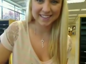 Blonde nympho flashed her pussy and teased it in the library