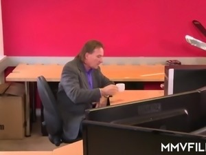 Lustful German secretary Kitty Blair seduces her boss to be fucked on table
