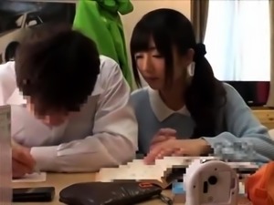 Pretty Japanese teen seduces a guy to drill her hairy cunt