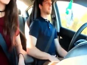 Amazing cock sucker while her man driving a car
