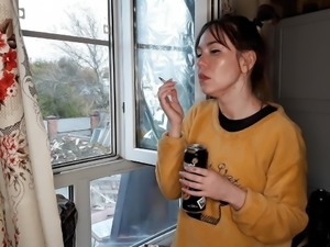 stepsister smokes a cigarette and drinks alcohol