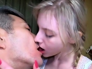 Pigtailed young babe with perky boobs is starving for cock