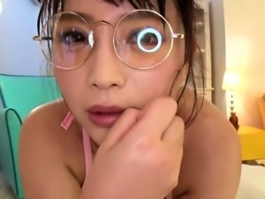 Nerdy Japanese girl drilled rough and sprayed with cum
