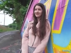 Cute teen gets a little cash for flashing in public and being not afraid to...