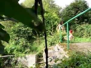 Czech sluts picked up and fucked outdoors in POV threesome